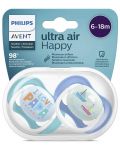 Ортодонтични залъгалки Philips Avent - Ultra Air Happy, 6-18 месеца, 2 броя, за момче, надпис/лодка - 3t