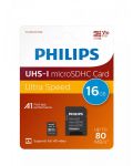 Памет Philips, Micro SDHC, 16GB, Class10, 80MB/s - 3t
