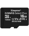 Карта памет Kingston - Canvas Select Plus, 16GB, microSDHC, Class10 - 1t