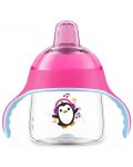 Неразливаща чаша с мек накрайник Philips Aventa - 200 ml, Пингвин, розова - 1t