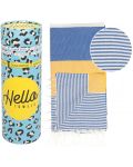 Памучна кърпа в кутия Hello Towels - Palermo, 100 х 180 cm, синьо-жълта - 1t