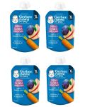 Плодово пюре Nestle Gerber - Пауч с ябълка, слива и морков, 6 м+, 4 х 80 g - 1t