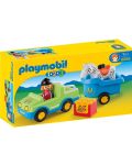 Комплект фигурки Playmobil 1.2.3 - Кола с ремарке за транспорт на коне - 1t