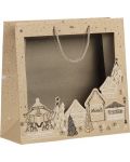 Подаръчна торбичка Giftpack Bonnes Fêtes - Крафт, 35 cm, PVC прозорец - 1t