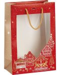 Подаръчна торбичка Giftpack Bonnes Fêtes - Червена, 29 cm, PVC прозорец - 1t