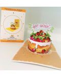Поздравителна картичка Kiriori Pop-up - Торта с ягоди - 3t
