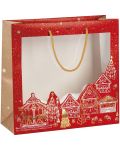 Подаръчна торбичка Giftpack Bonnes Fêtes - Червена, 35 cm, PVC прозорец - 1t