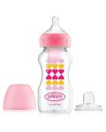 Преходно шише Dr. Brown's Wide-Neck Options+ - Pink Hearts, 270 ml - 1t