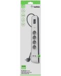 Разклонител Belkin - BSV401ca2M, 4 гнезда, 2x USB-A, бял/сив - 3t