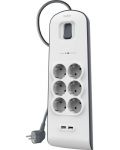 Разклонител Belkin - BSV604vf2M, 6 гнезда, 2xUSB-A, бял/сив - 1t