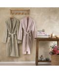 Семеен сет халати и кърпи TAC - Tiffany, 6 части, 100% памук, розово/бежово - 1t