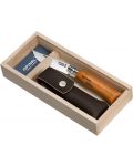 Сгъваем нож Opinel Carbone - 8.5 cm, с кожена кания - 2t