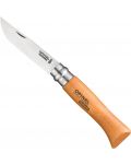 Сгъваем нож Opinel Carbone - 8.5 cm, с кожена кания - 3t