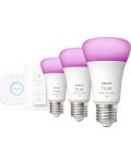 Смарт крушки Philips - HUE Get Started RGB, 9W, E27, A60, 3 бpоя, dimmer - 2t