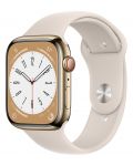 Смарт часовник Apple - Watch S8, Cellular, 45mm, Gold/Starlight - 2t