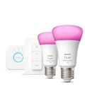 Смарт крушки Philips - HUE Get Started RGB, 9W, E27, A60, 2 бpоя, dimmer - 2t