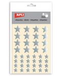 Комплект стикери Apli - Сребърни звездички, блестящи, 3 листа - 1t