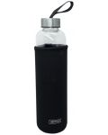 Стъклена бутилка Nerthus - Черна, неопренов протектор, 600 ml - 1t