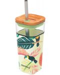 Стъклена чаша със сламка Quokka Liquid Cube - Tropical Toucans, 540 ml - 1t