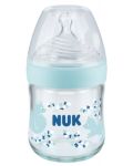 Стъклено шише NUK Nature Sense - Temperature control, Softer, 120 ml, синьо - 1t