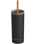 Термочаша със силиконова сламка Asobu Super Sippy - Черна, 600 ml - 1t