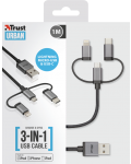 Кабел Trust - 3-in-1, microUSB/ USB-C/Lightning, 1m, черен - 4t