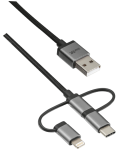 Кабел Trust - 3-in-1, microUSB/ USB-C/Lightning, 1m, черен - 6t