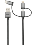Кабел Trust - 3-in-1, microUSB/ USB-C/Lightning, 1m, черен - 2t