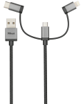 Кабел Trust - 3-in-1, microUSB/ USB-C/Lightning, 1m, черен - 3t