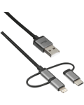 Кабел Trust - 3-in-1, microUSB/ USB-C/Lightning, 1m, черен - 5t