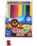 Цветни моливи Astra - Астрино, 12 цвята + острилка и молив подарък - 1t