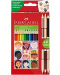 Цветни моливи Faber-Castell - Triangular, 12 цвята и 3 телесни нюанса - 1t