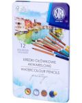 Цветни моливи Astra - акварелни, 12 броя, в метална кутия - 1t