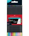 Цветни моливи Faber-Castell Black Edition - 12 цвята, неон и пастел - 1t