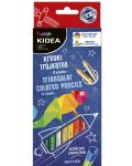 Цветни моливи Kidea - триъгълни, 12 цвята + златен и сребърен - 1t