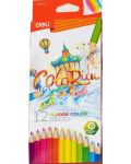 Цветни моливи Deli Colorun - EC128-12, 12 цвята, флуоресцентни - 1t