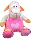 Плюшена играчка Morgenroth Plusch – Овчица с блестящи очи и розов гащеризон, 90 cm - 1t