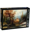 Пъзел D-Toys от 1000 части - Романтичен зимен пейзаж със замък, Албърт Бредов - 1t