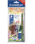 Цветни моливи Staedtler Noris Colour 185 - 12 цвята, с графитен молив и гума - 1t