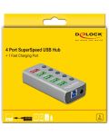 USB хъб Delock - 63262, 4 порта, USB3.2, сив - 5t