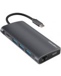 USB хъб Natec - Fowler 2, 8 порта, USB-C, черен - 1t