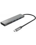 USB хъб Trust - Halyx, 3 порта/Micro SD/SD, USB-C, сив - 1t