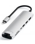 USB хъб Satechi - Aluminium Slim Multiport, 7 порта, USB-C, сребрист - 2t