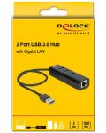 USB хъб Delock - 62653, 3 порта, USB3.0, RJ45, черен - 2t