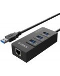 USB хъб Orico - HR01-U3-V1-BK-BP, 4 порта, USB-А/LAN, черен - 1t