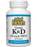 Vitamin К2 & D3, 60 капсули, Natural Factors - 1t