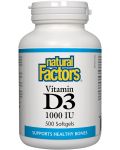 Vitamin D3, 1000 IU, 500 капсули, Natural Factors - 1t