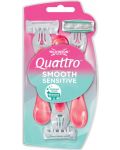 Wilkinson Sword Quattro Дамска самобръсначка Smooth Sensitive Beauty, 3 броя - 1t