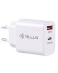 Зарядно устройство Tellur - PDHC101, USB-A/C, 20W, бяло - 1t