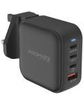 Зарядно устройство ProMate - GaNPort4-100PD, USB-A/C, 100W, черно - 1t